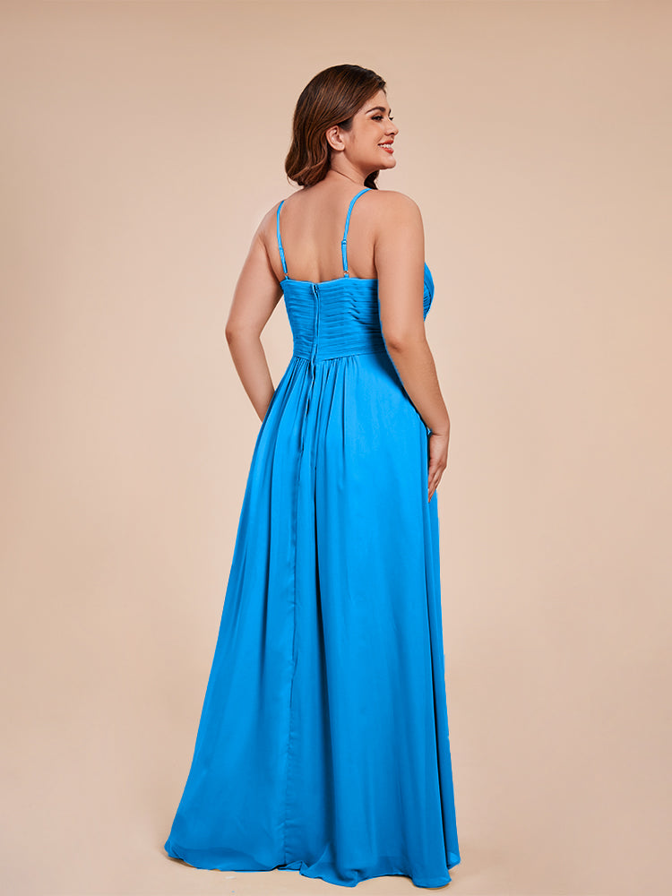 Übergröße Isla A-Linie Spaghettiträger Chiffon Brautjungfernkleider