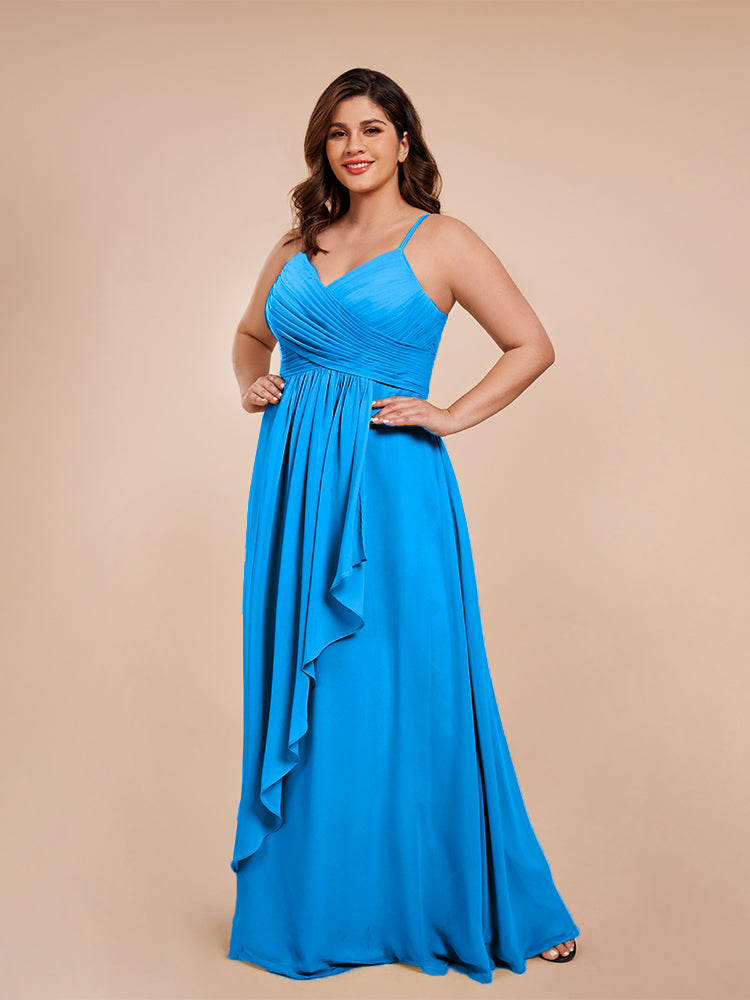 Übergröße Isla A-Linie Spaghettiträger Chiffon Brautjungfernkleider