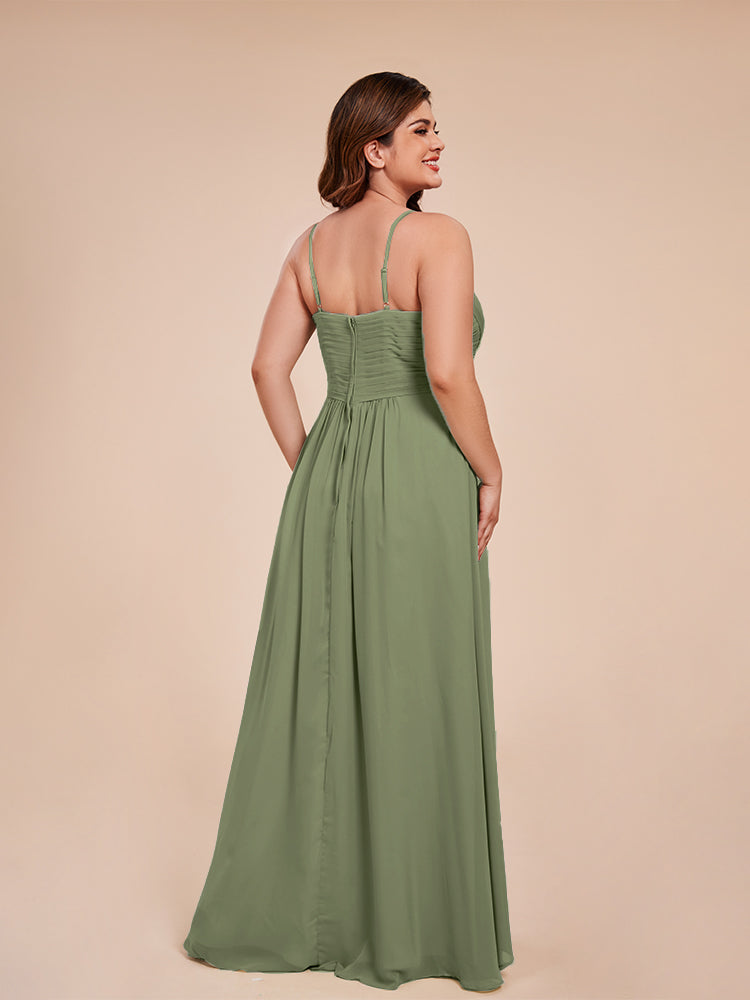 Übergröße Isla A-Linie Spaghettiträger Chiffon Brautjungfernkleider