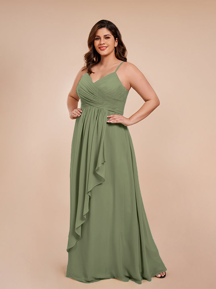 Übergröße Isla A-Linie Spaghettiträger Chiffon Brautjungfernkleider