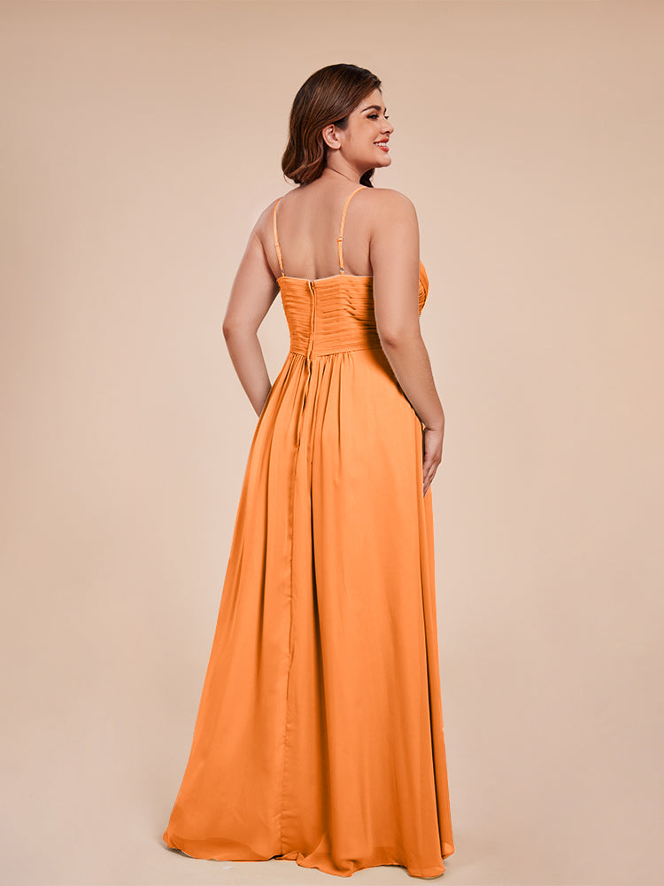 Übergröße Isla A-Linie Spaghettiträger Chiffon Brautjungfernkleider