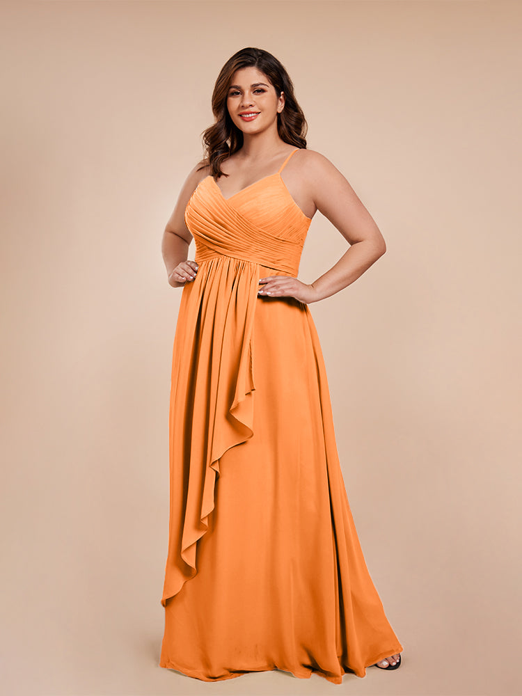 Übergröße Isla A-Linie Spaghettiträger Chiffon Brautjungfernkleider