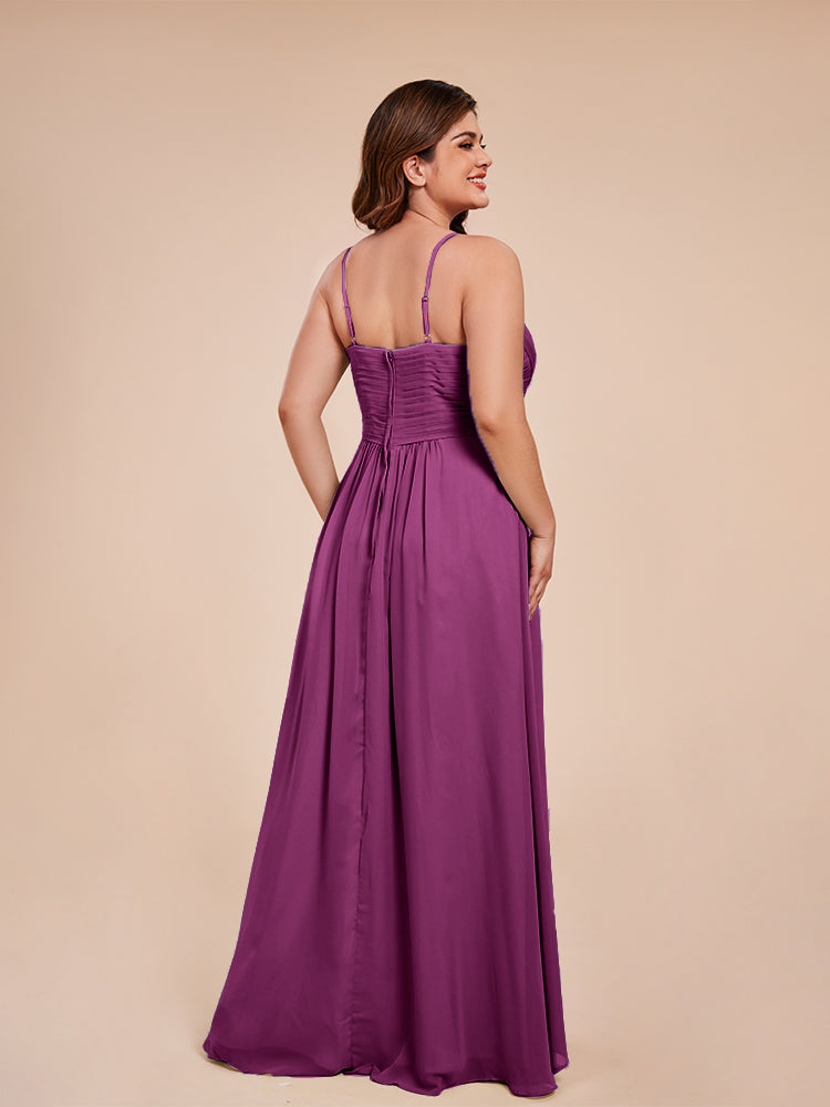 Übergröße Isla A-Linie Spaghettiträger Chiffon Brautjungfernkleider