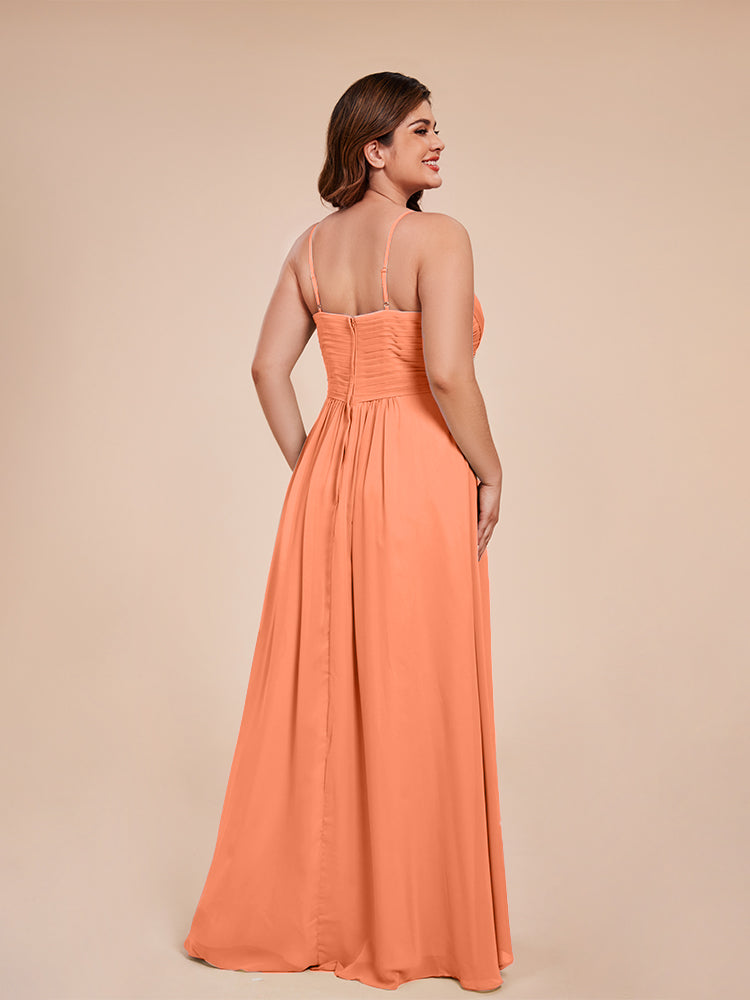 Übergröße Isla A-Linie Spaghettiträger Chiffon Brautjungfernkleider