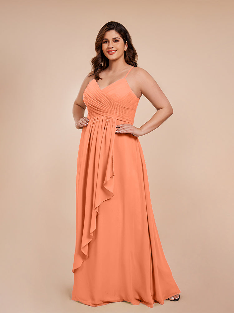 Übergröße Isla A-Linie Spaghettiträger Chiffon Brautjungfernkleider