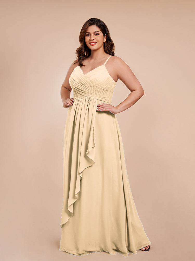 Übergröße Isla A-Linie Spaghettiträger Chiffon Brautjungfernkleider