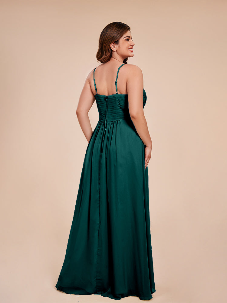 Übergröße Isla A-Linie Spaghettiträger Chiffon Brautjungfernkleider