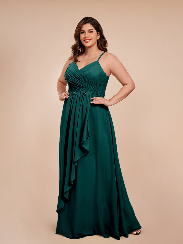 Übergröße Isla A-Linie Spaghettiträger Chiffon Brautjungfernkleider