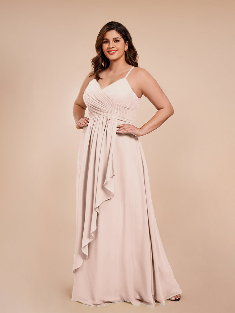 Übergröße Isla A-Linie Spaghettiträger Chiffon Brautjungfernkleider