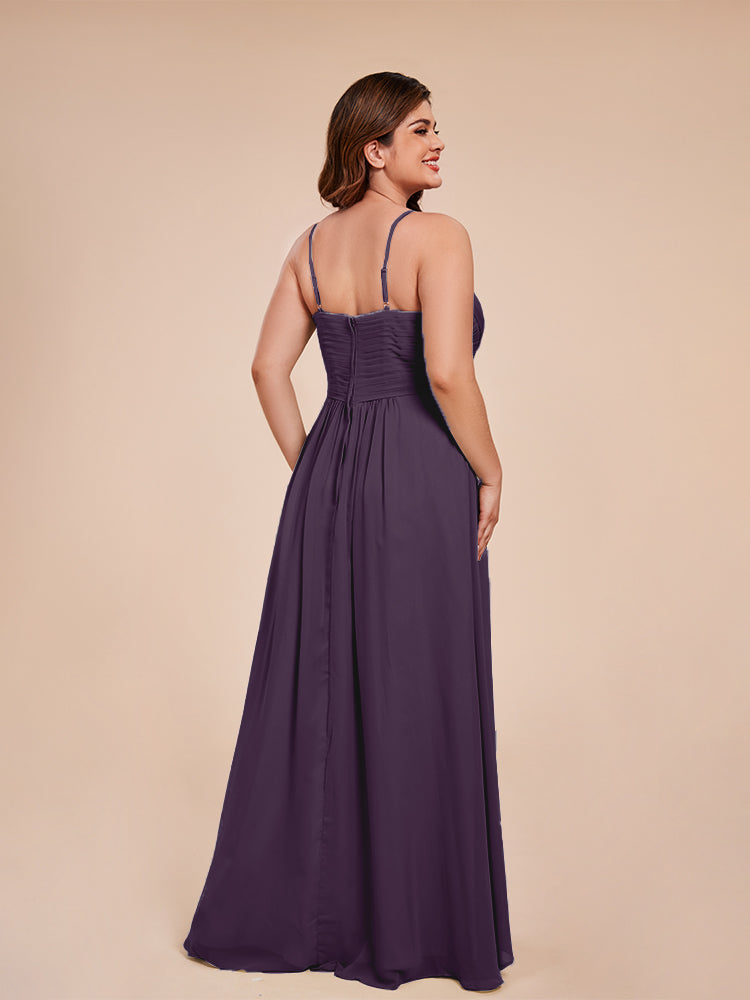 Übergröße Isla A-Linie Spaghettiträger Chiffon Brautjungfernkleider