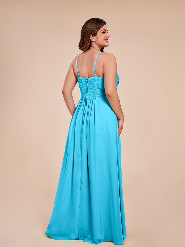 Übergröße Isla A-Linie Spaghettiträger Chiffon Brautjungfernkleider