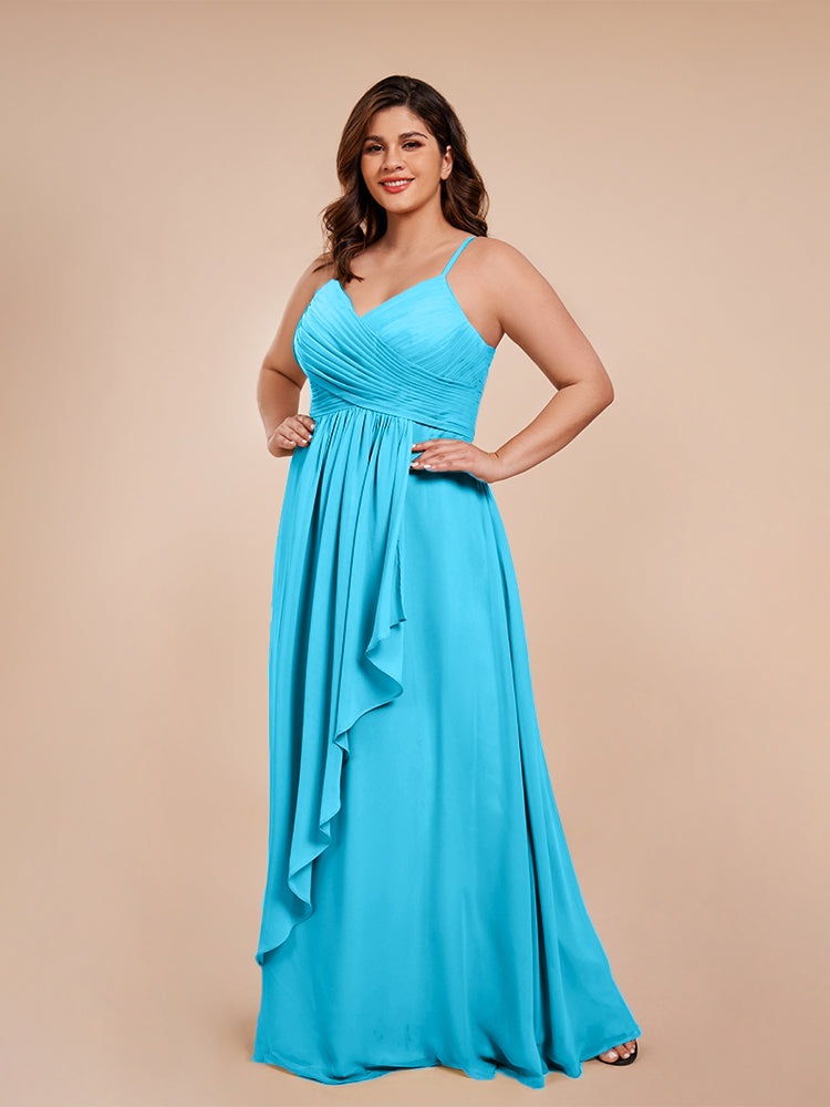 Übergröße Isla A-Linie Spaghettiträger Chiffon Brautjungfernkleider