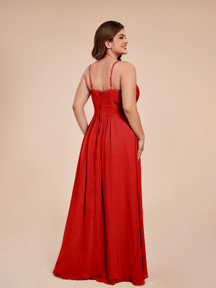 Übergröße Isla A-Linie Spaghettiträger Chiffon Brautjungfernkleider