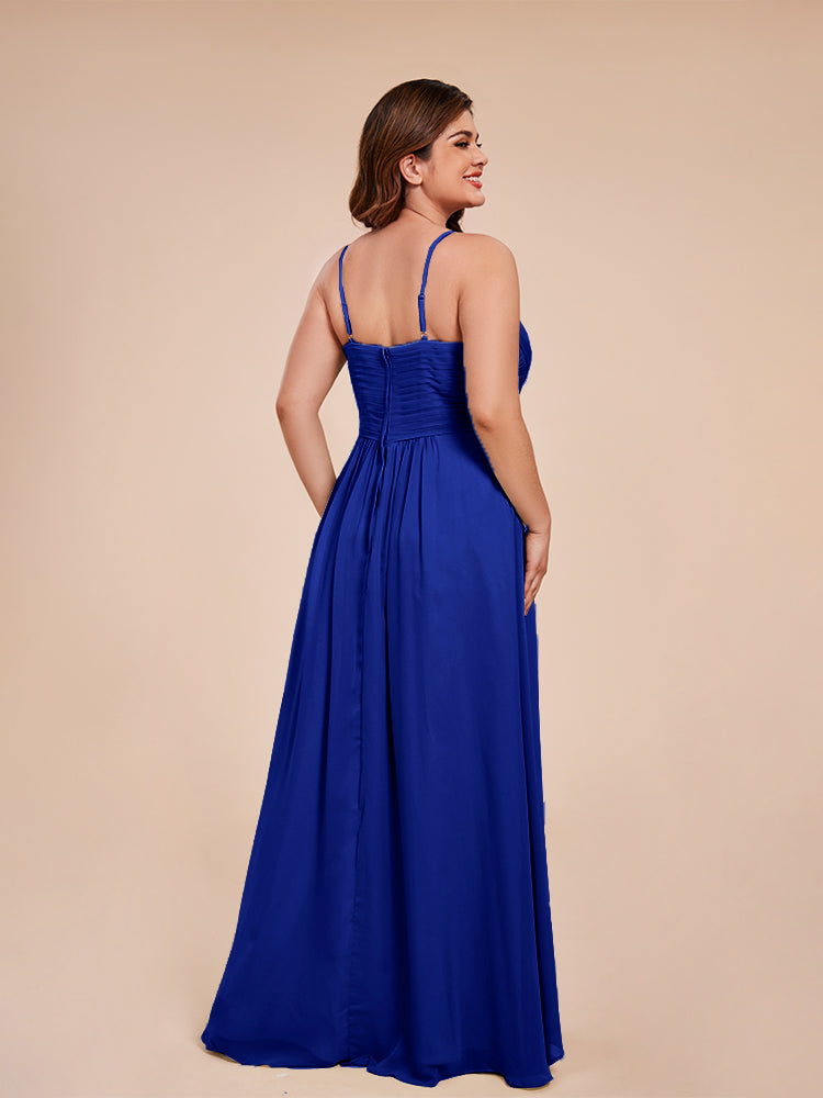 Übergröße Isla A-Linie Spaghettiträger Chiffon Brautjungfernkleider