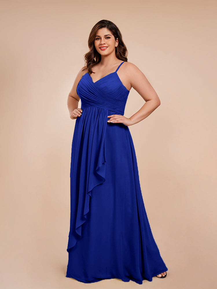 Übergröße Isla A-Linie Spaghettiträger Chiffon Brautjungfernkleider