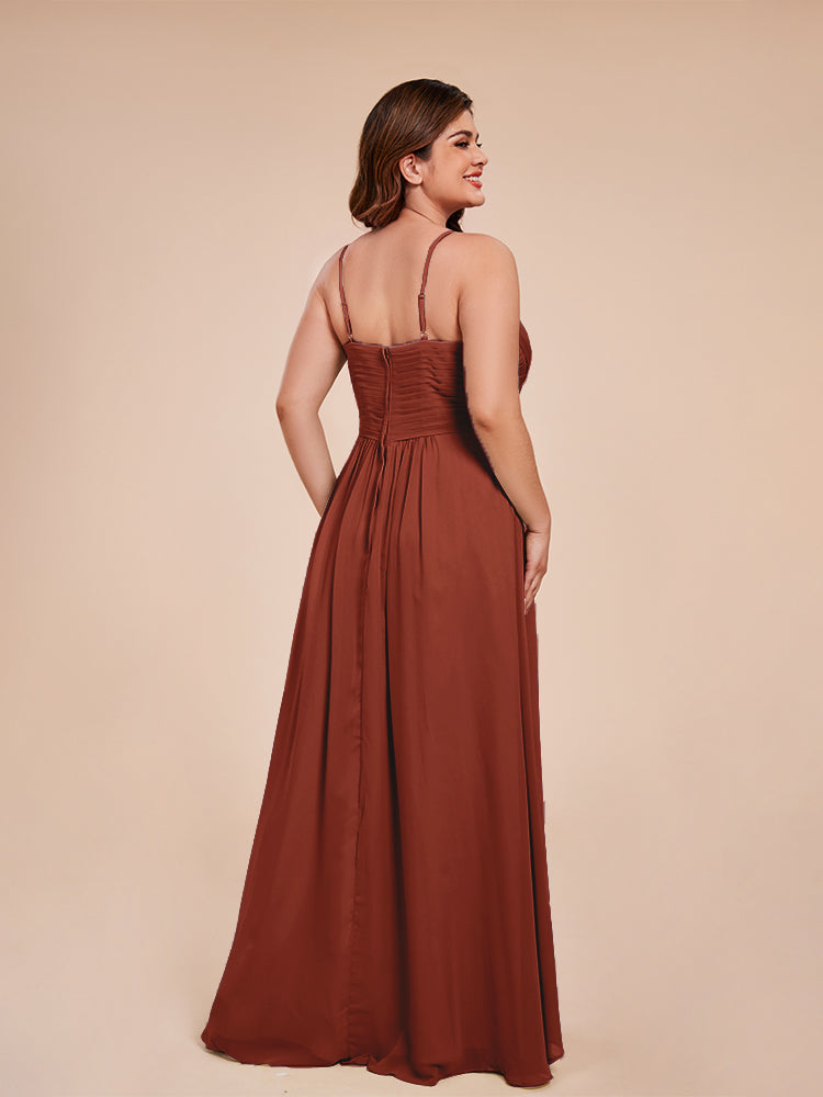 Übergröße Isla A-Linie Spaghettiträger Chiffon Brautjungfernkleider