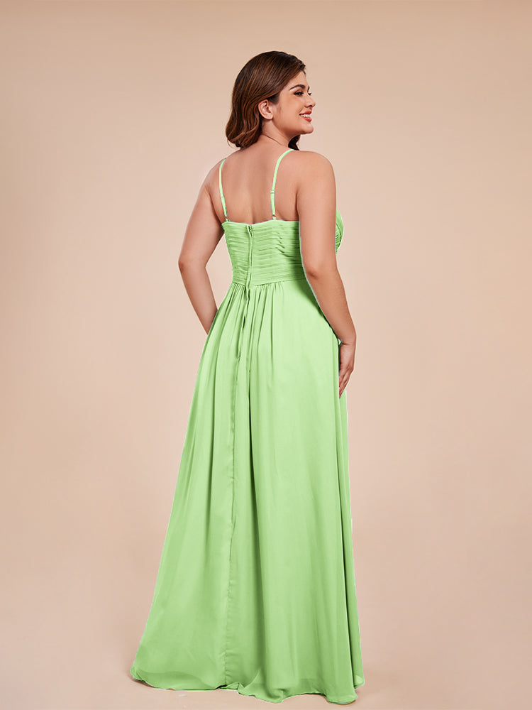 Übergröße Isla A-Linie Spaghettiträger Chiffon Brautjungfernkleider