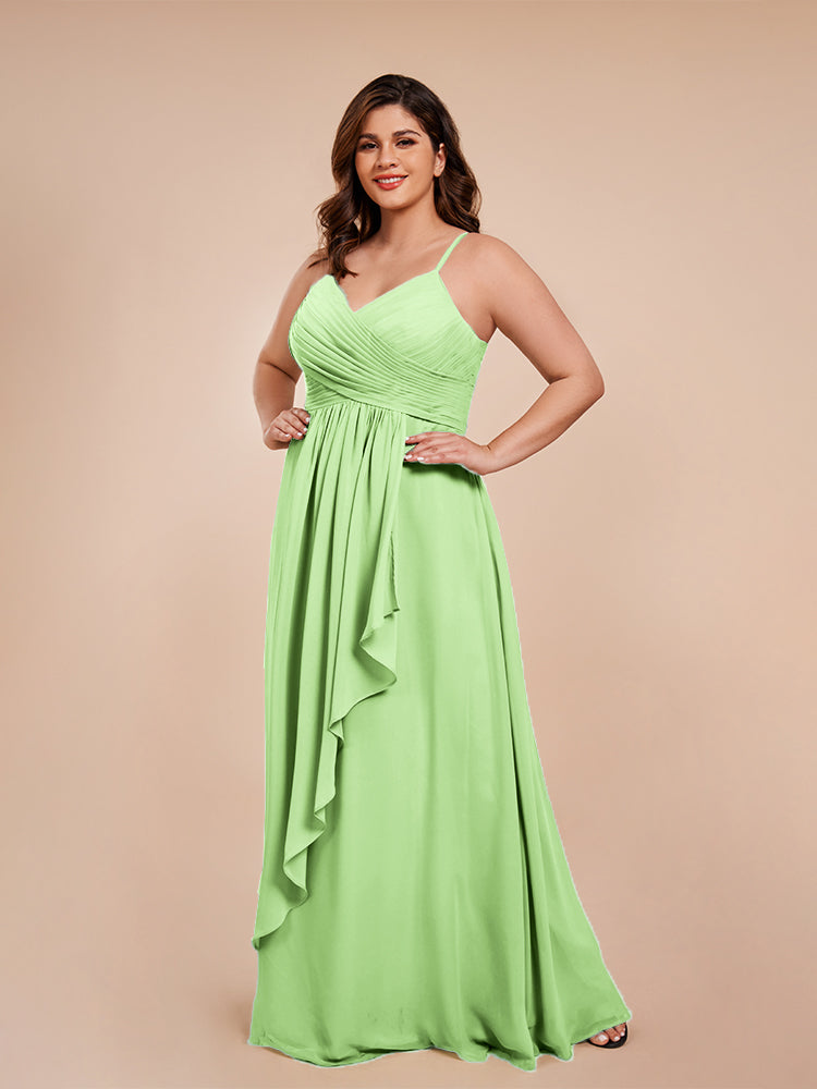 Übergröße Isla A-Linie Spaghettiträger Chiffon Brautjungfernkleider