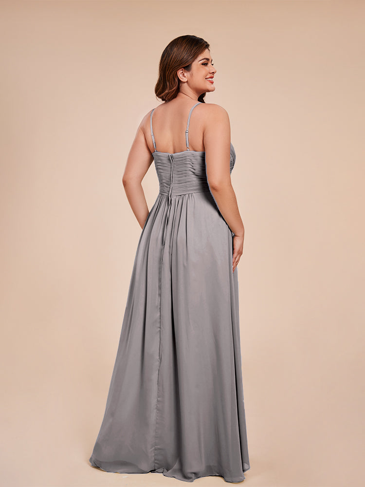 Übergröße Isla A-Linie Spaghettiträger Chiffon Brautjungfernkleider