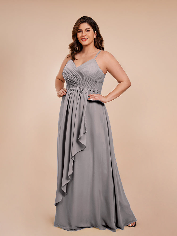 Übergröße Isla A-Linie Spaghettiträger Chiffon Brautjungfernkleider