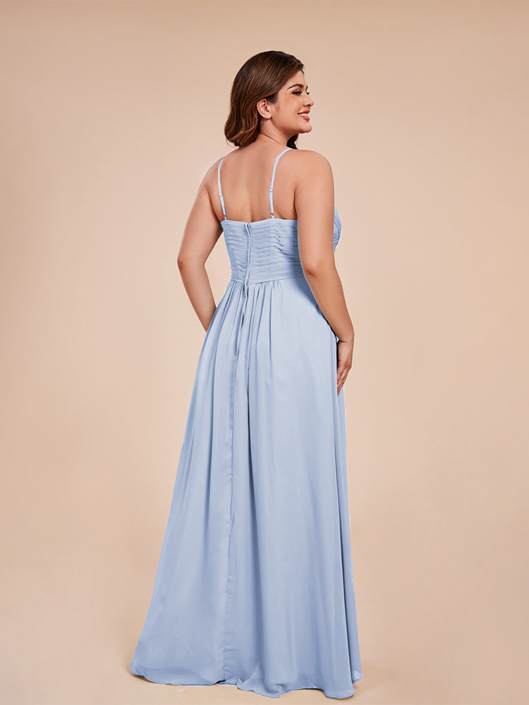 Übergröße Isla A-Linie Spaghettiträger Chiffon Brautjungfernkleider