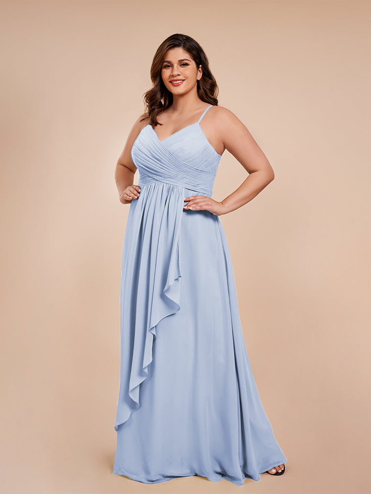 Übergröße Isla A-Linie Spaghettiträger Chiffon Brautjungfernkleider