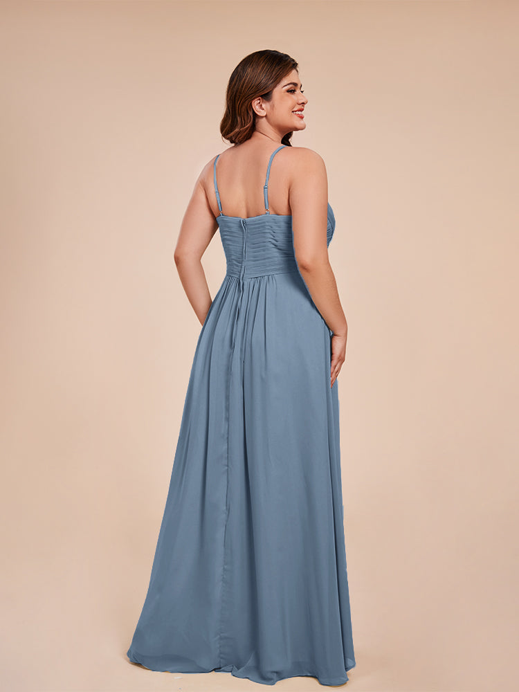 Übergröße Isla A-Linie Spaghettiträger Chiffon Brautjungfernkleider