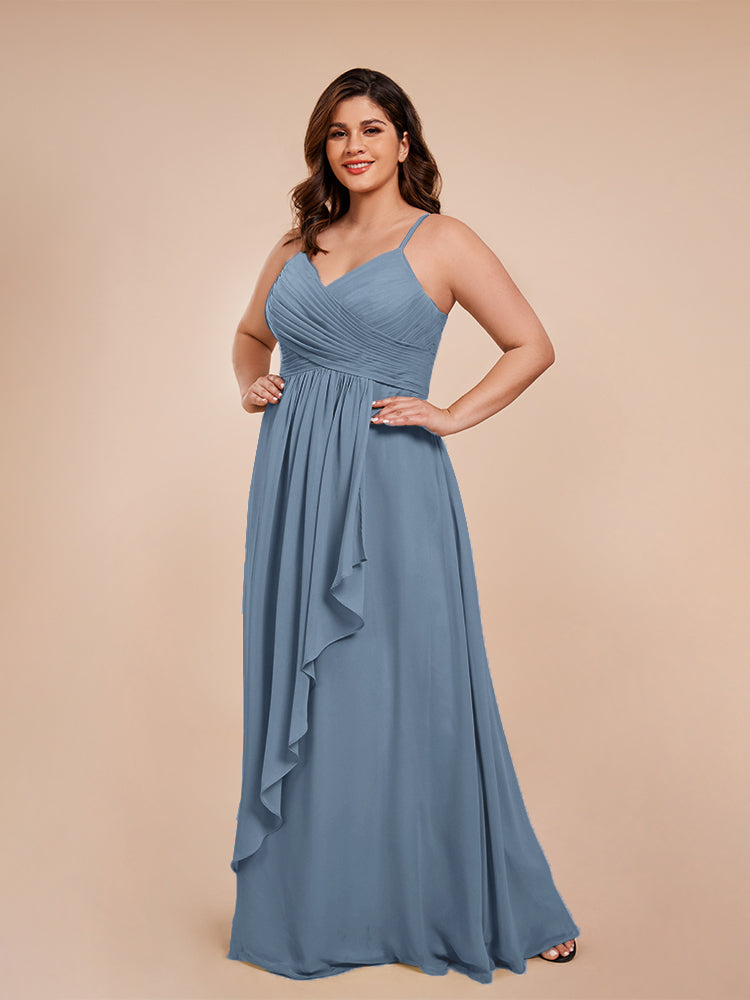 Übergröße Isla A-Linie Spaghettiträger Chiffon Brautjungfernkleider