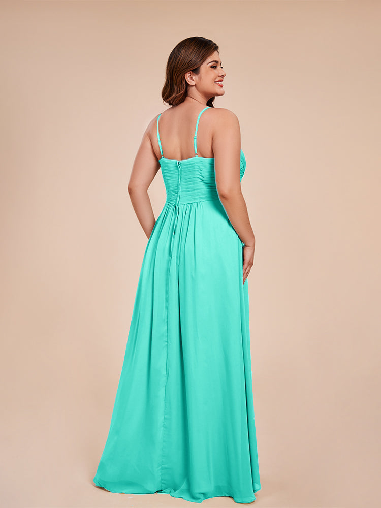 Übergröße Isla A-Linie Spaghettiträger Chiffon Brautjungfernkleider