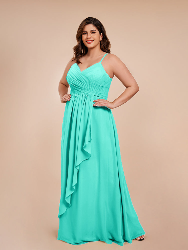 Übergröße Isla A-Linie Spaghettiträger Chiffon Brautjungfernkleider