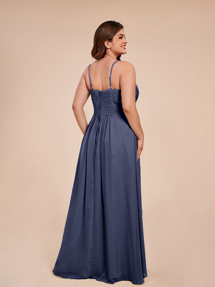 Übergröße Isla A-Linie Spaghettiträger Chiffon Brautjungfernkleider