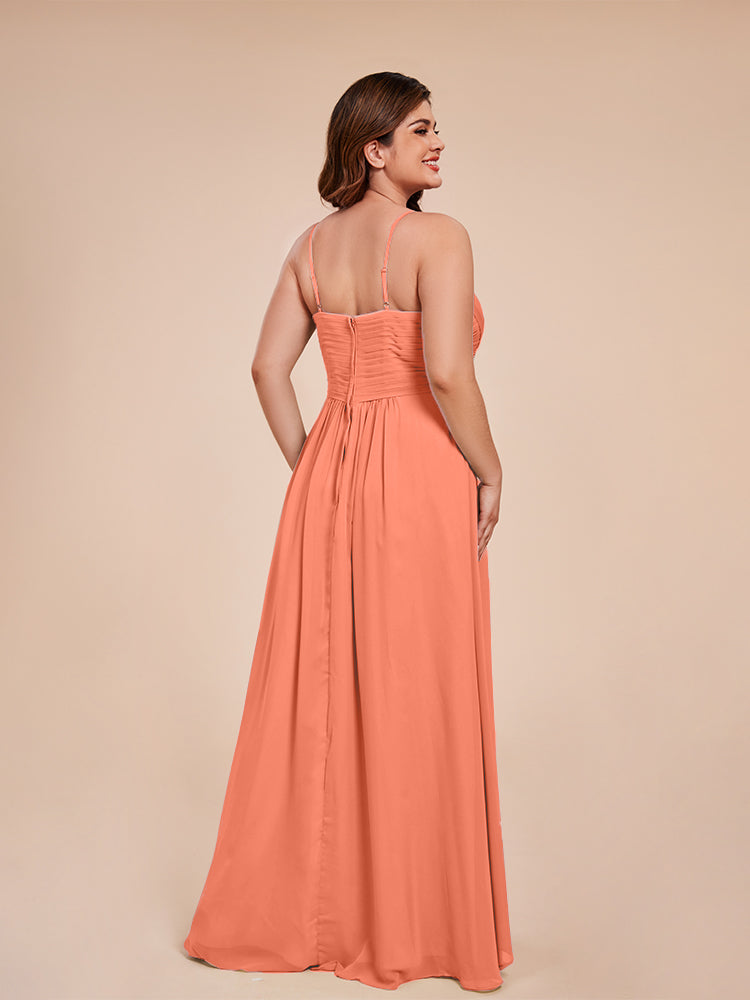 Übergröße Isla A-Linie Spaghettiträger Chiffon Brautjungfernkleider