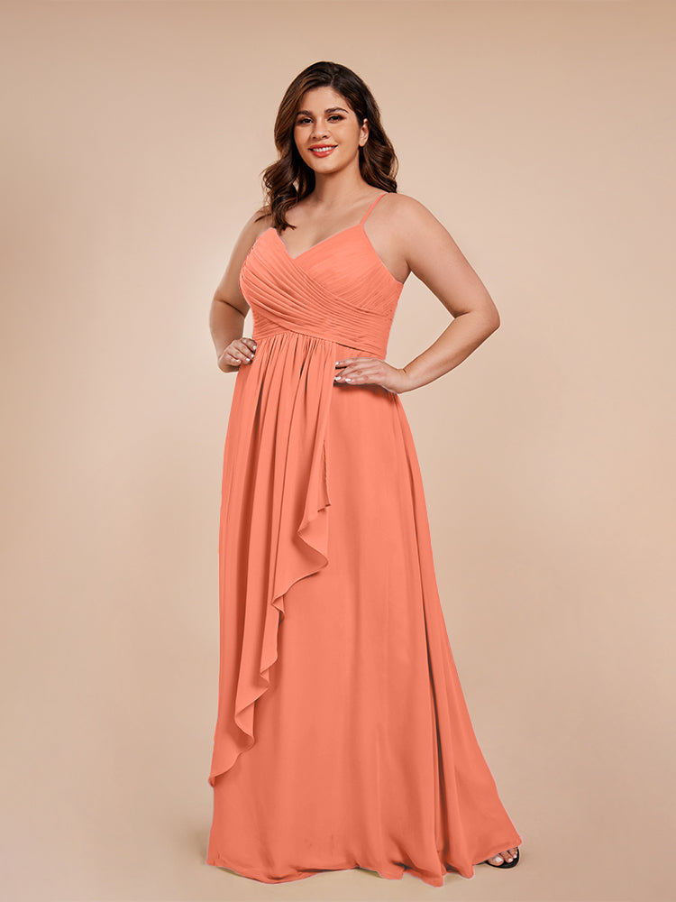 Übergröße Isla A-Linie Spaghettiträger Chiffon Brautjungfernkleider