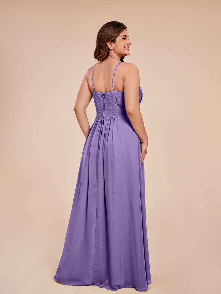 Übergröße Isla A-Linie Spaghettiträger Chiffon Brautjungfernkleider