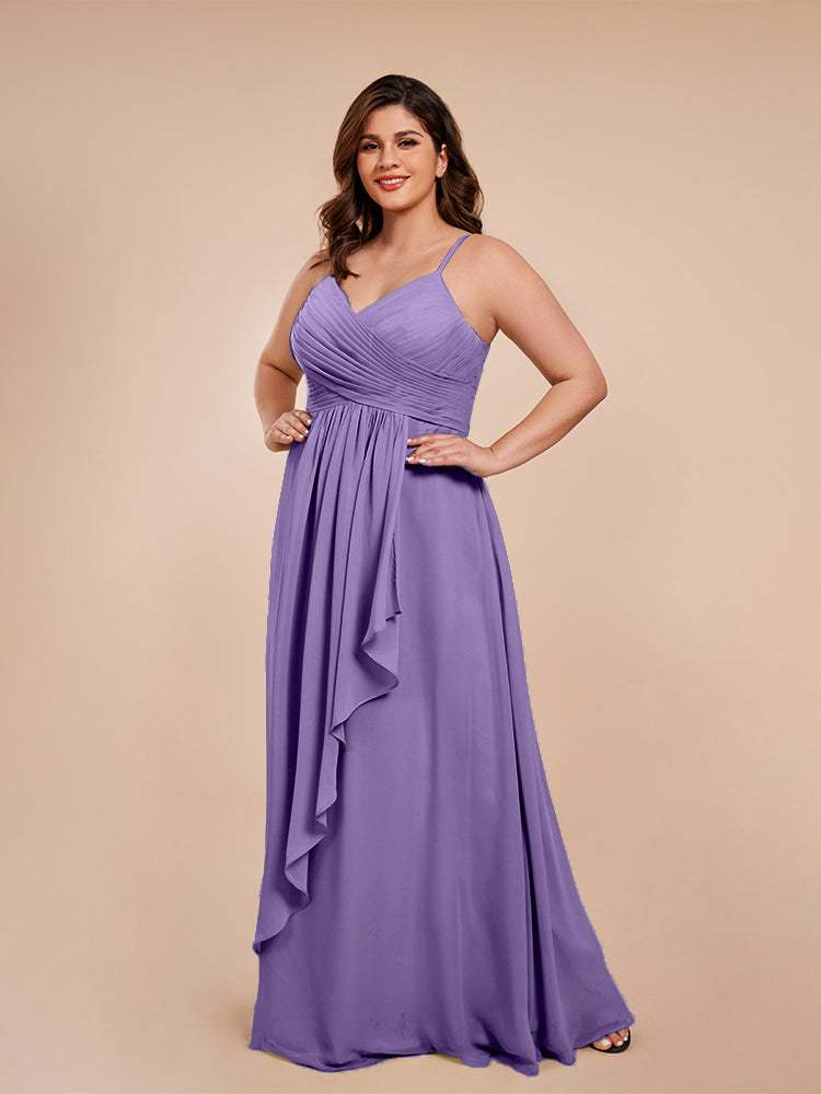 Übergröße Isla A-Linie Spaghettiträger Chiffon Brautjungfernkleider