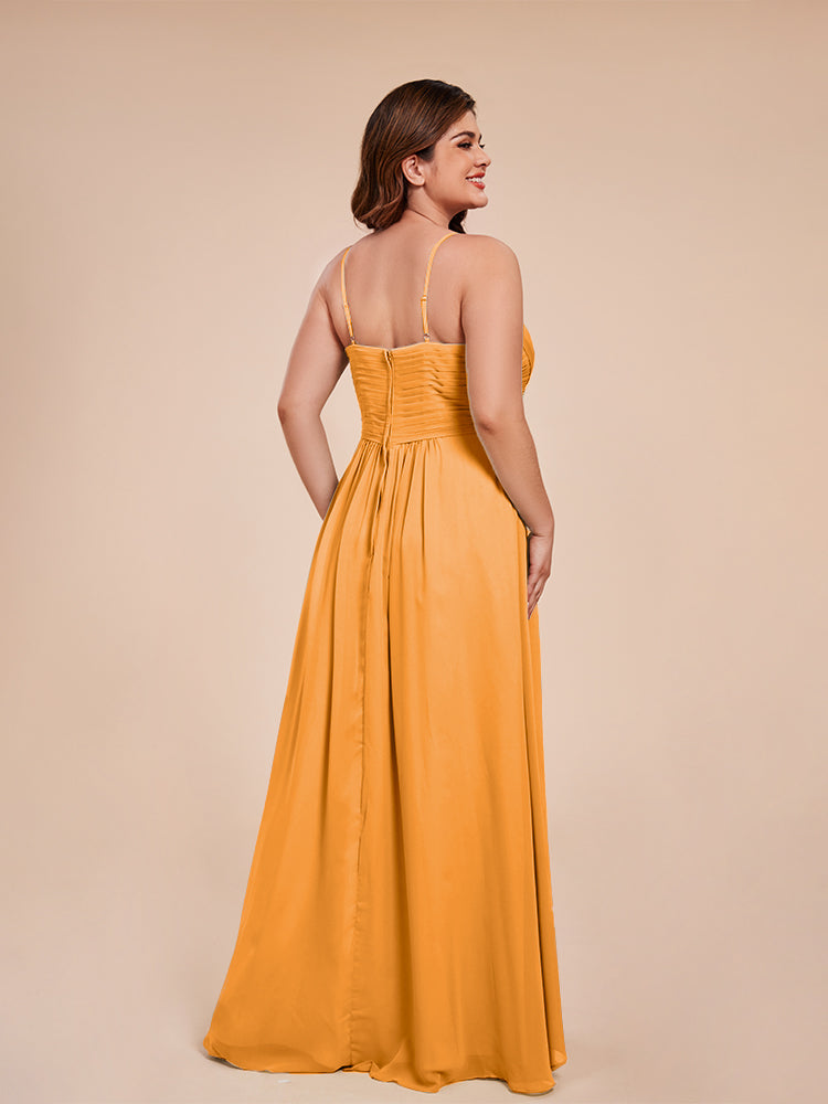 Übergröße Isla A-Linie Spaghettiträger Chiffon Brautjungfernkleider