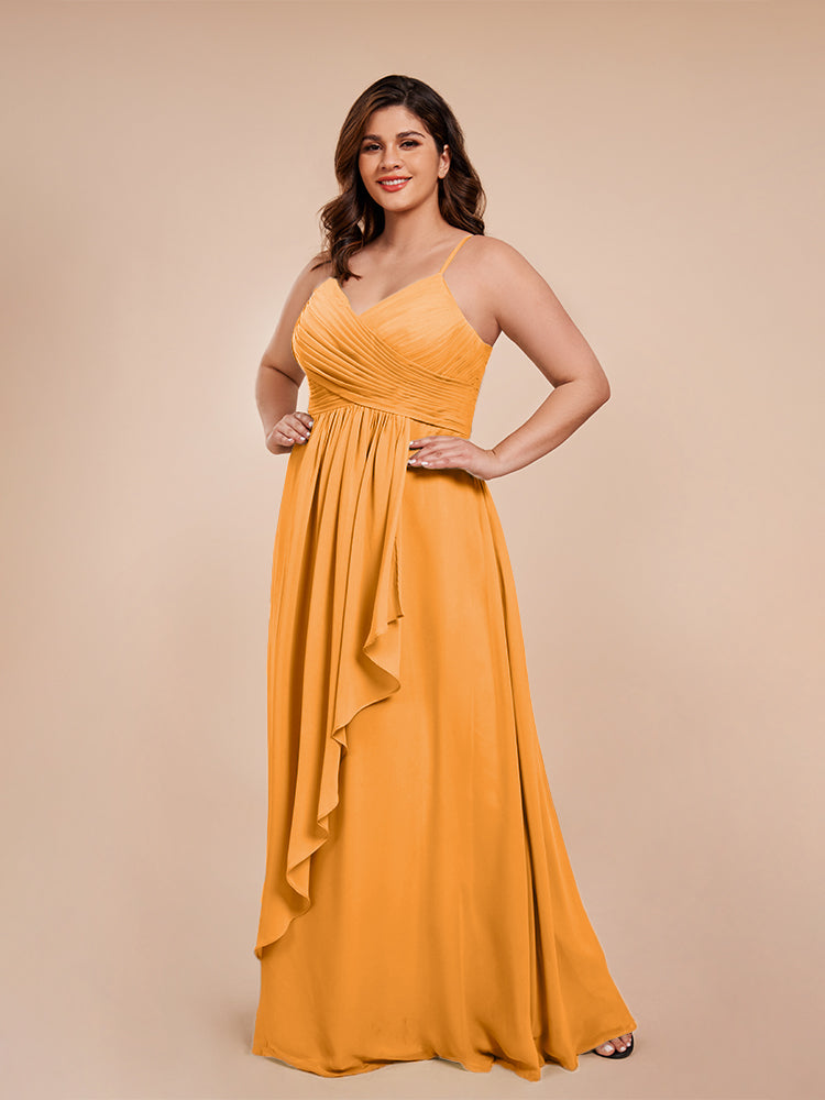 Übergröße Isla A-Linie Spaghettiträger Chiffon Brautjungfernkleider