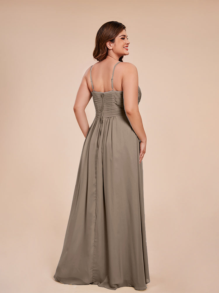 Übergröße Isla A-Linie Spaghettiträger Chiffon Brautjungfernkleider