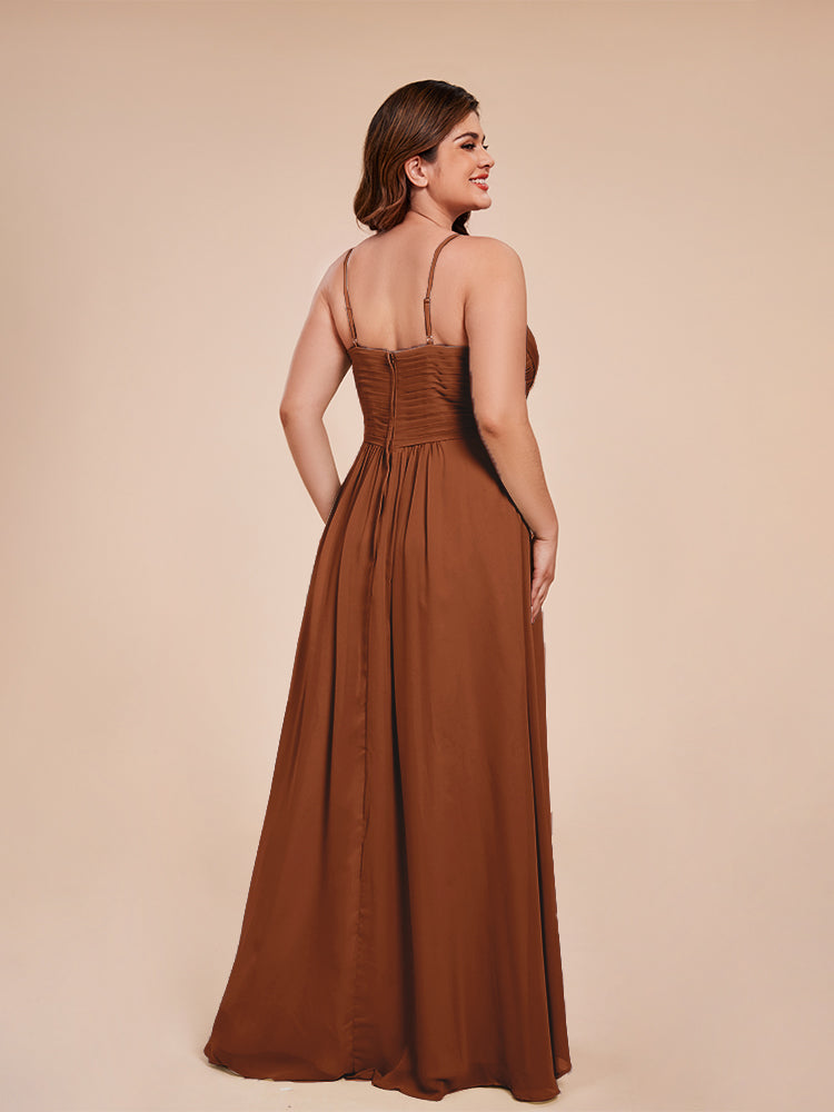 Übergröße Isla A-Linie Spaghettiträger Chiffon Brautjungfernkleider