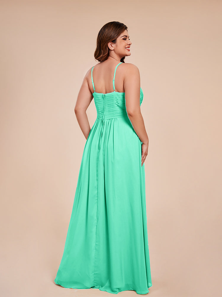 Übergröße Isla A-Linie Spaghettiträger Chiffon Brautjungfernkleider