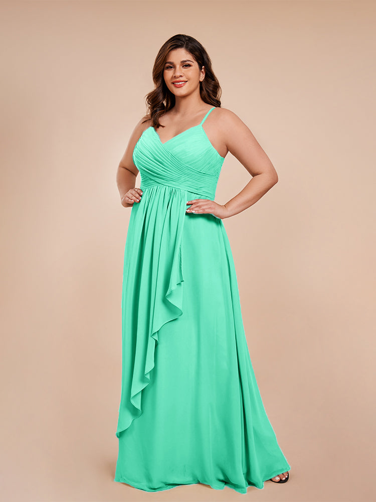 Übergröße Isla A-Linie Spaghettiträger Chiffon Brautjungfernkleider