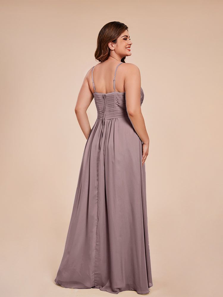 Übergröße Isla A-Linie Spaghettiträger Chiffon Brautjungfernkleider