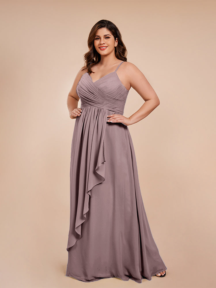 Übergröße Isla A-Linie Spaghettiträger Chiffon Brautjungfernkleider