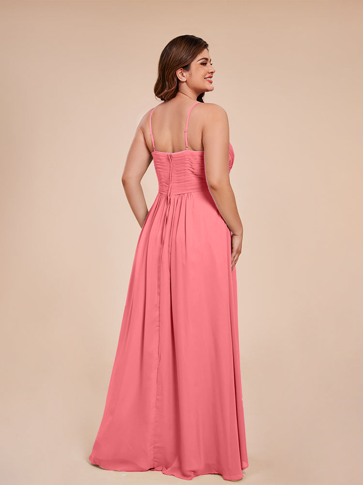 Übergröße Isla A-Linie Spaghettiträger Chiffon Brautjungfernkleider