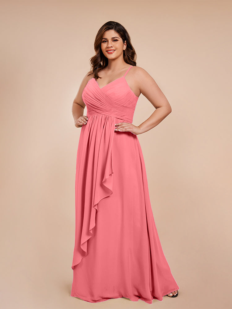 Übergröße Isla A-Linie Spaghettiträger Chiffon Brautjungfernkleider