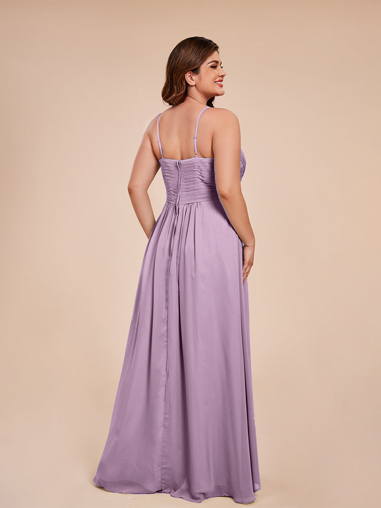 Übergröße Isla A-Linie Spaghettiträger Chiffon Brautjungfernkleider