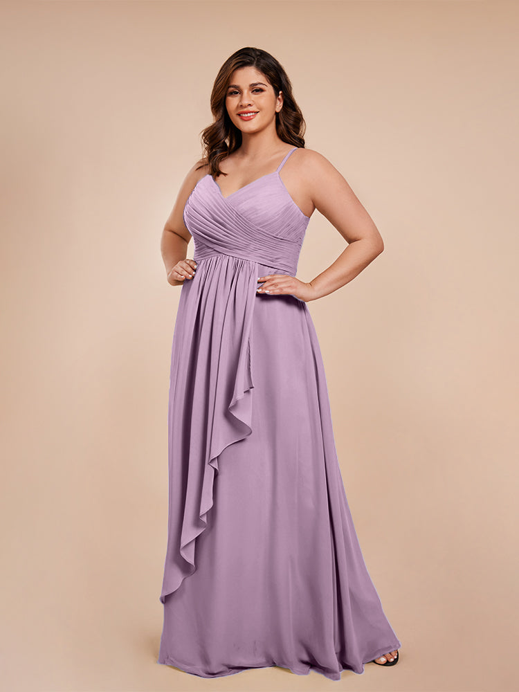 Übergröße Isla A-Linie Spaghettiträger Chiffon Brautjungfernkleider