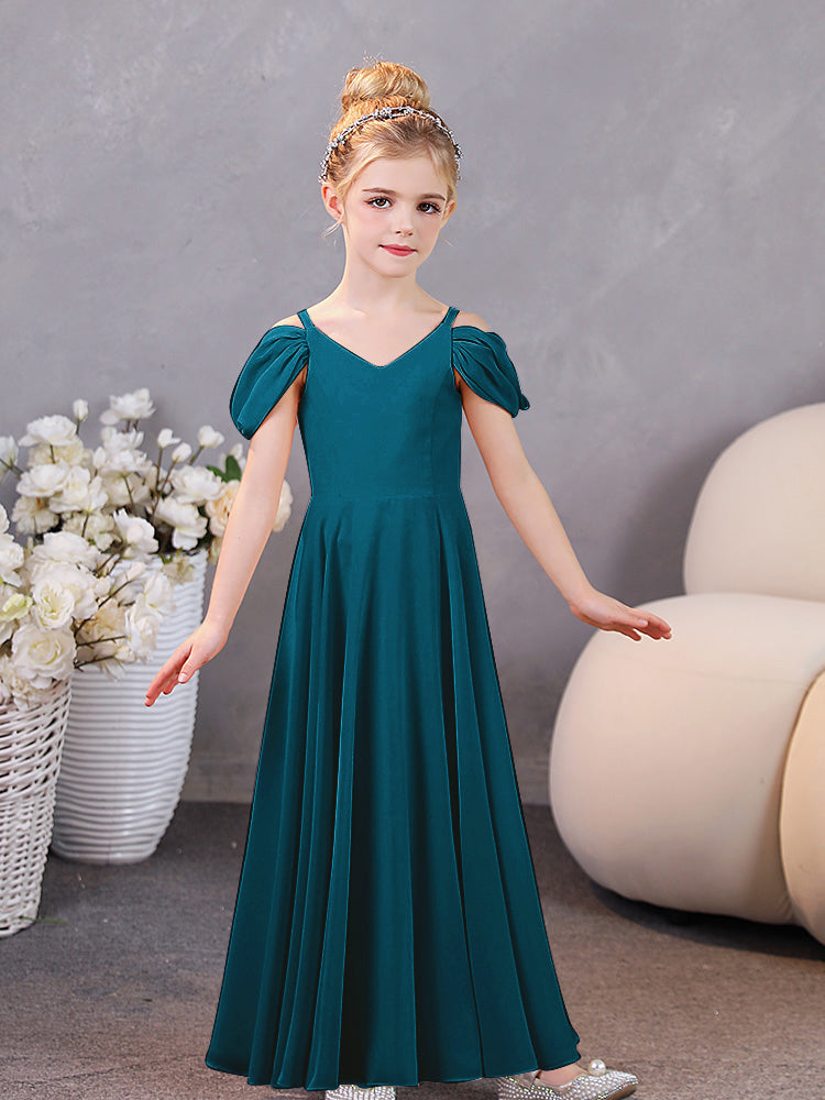 V-Ausschnitt Off The Shoulder Chiffon Junior Brautjungfernkleider