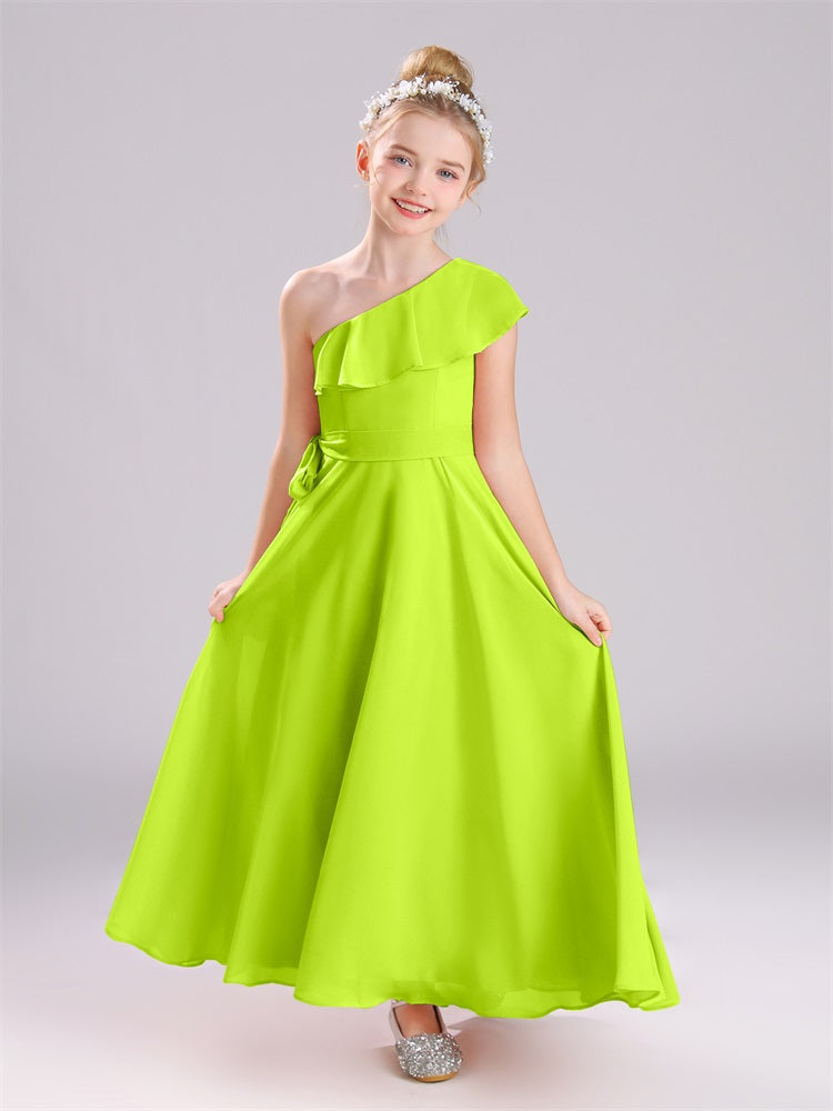 Ein-Schulter-Rüschen Chiffon Junior Brautjungfernkleider