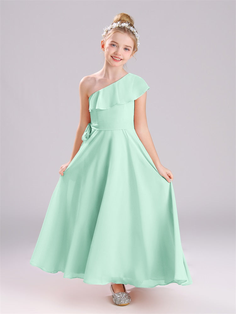 Ein-Schulter-Rüschen Chiffon Junior Brautjungfernkleider